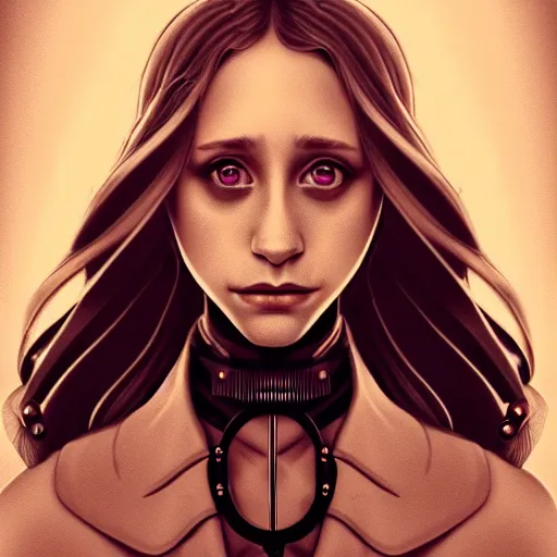 Image similar to in the style of pedro campos, artgerm, beautiful taissa farmiga, steampunk, elegant pose, middle shot waist up, symmetrical face symmetrical eyes, cinematic lighting, detailed realistic eyes, short neck, insanely detailed and intricate elegant