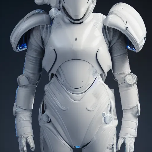 Image similar to portrait photography of a white futuristic space suit armor, in an alien planet, ultra detail, high detail, 8 k, octane render