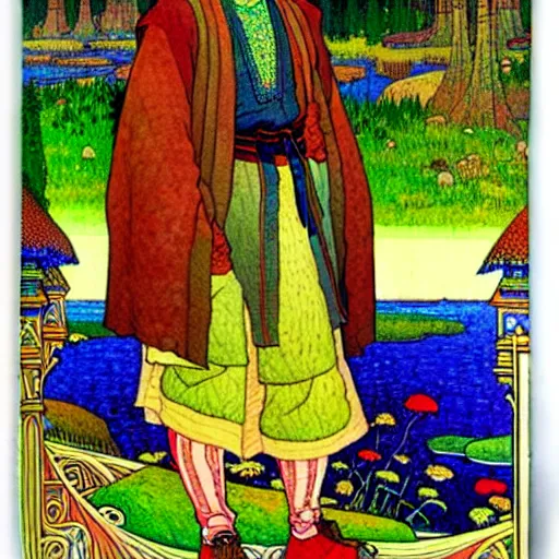 Image similar to a portrait of a character in a scenic environment by ivan bilibin