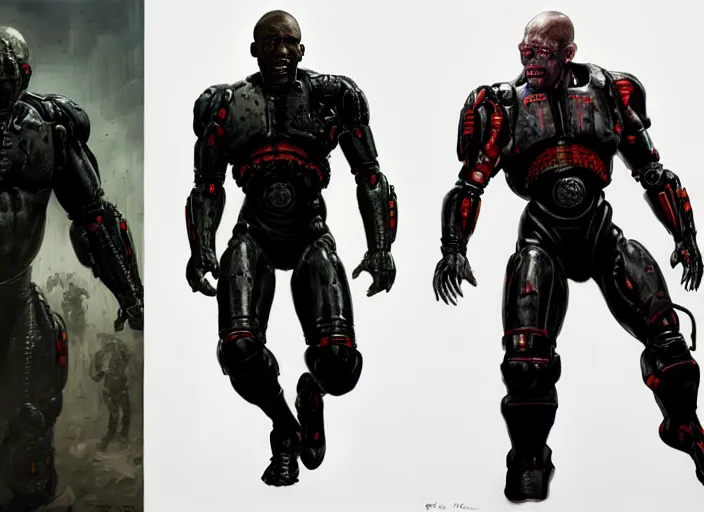 Image similar to tommy lister jr. as victor stone, full body concept, cyborg, borg, strogg, face of a man, terminator, flesh, quake strogg, doom demon, wolfenstein, monstrous, powerful, symmetry, symmetrical, concept art by ruan jia and greg rutkowski