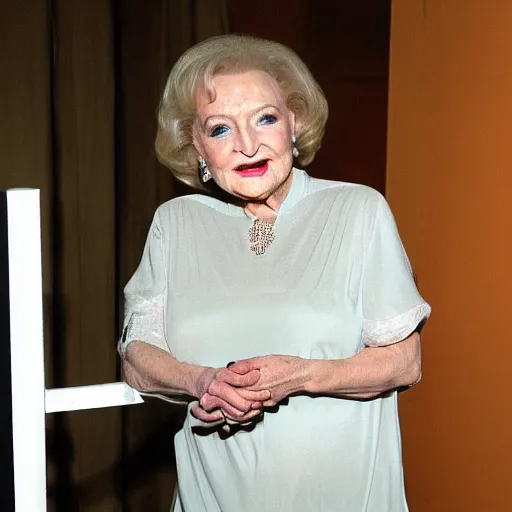 Prompt: betty white wondering lost in the backrooms desperately searching for an exit