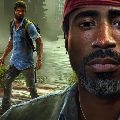 Prompt: high quality 8k screenshot of tupac shakur inThe Last Of Us, 8k full body model very rusty torn out texture