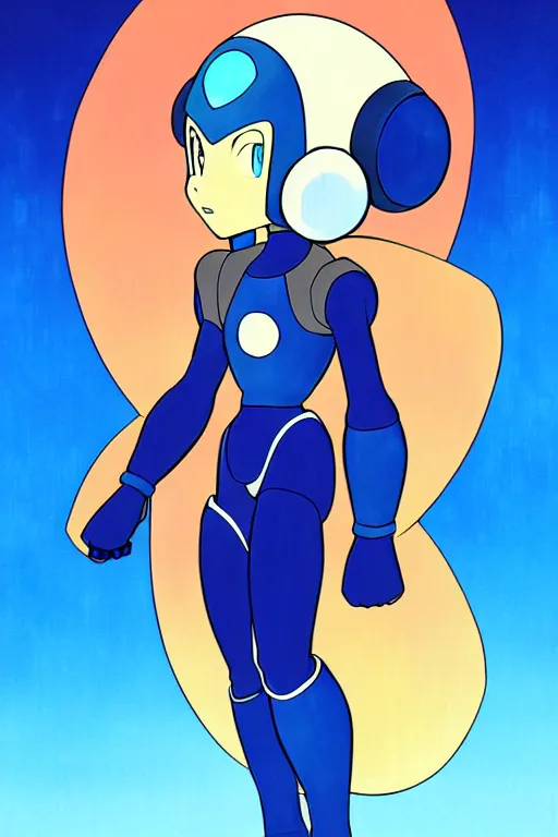 Prompt: Futuristic beautiful female megaman portrait by Studio Ghibli