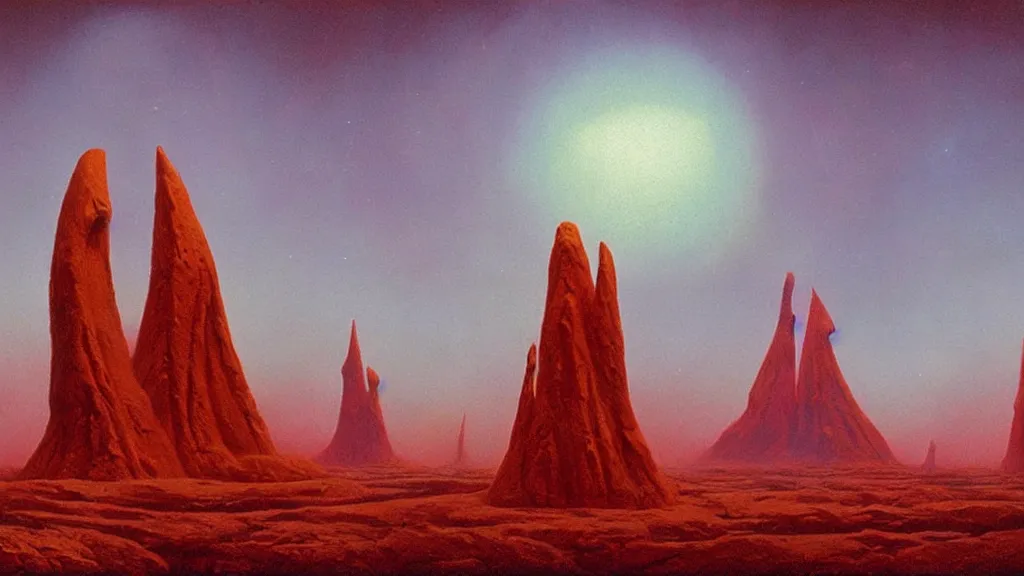 Image similar to mysterious sculpture of an alien civilization by paul lehr and john schoenherr, cinematic matte painting