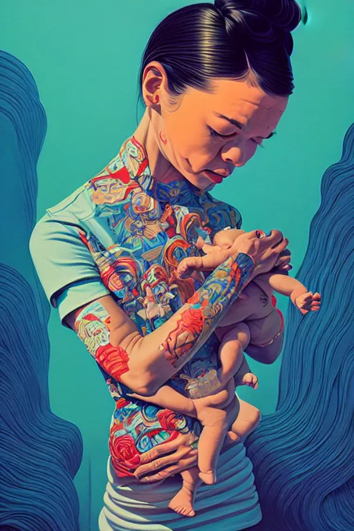 Image similar to a baby in a pocket, tristan eaton, victo ngai, artgerm, rhads, ross draws