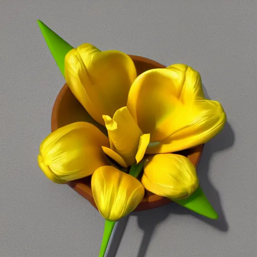 Image similar to yellow beautiful tulip growing from a pizza, 8 k, 3 d render