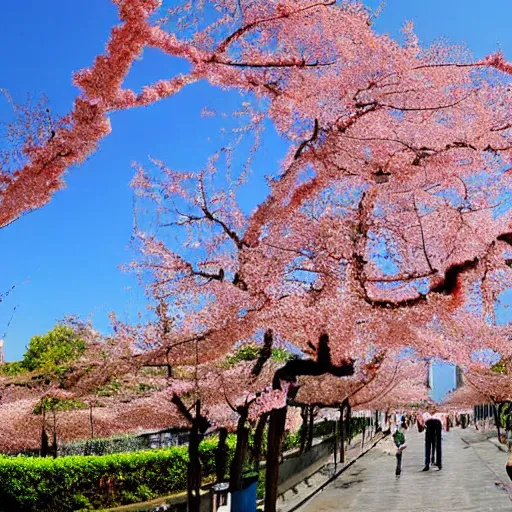 Image similar to a city inspired by china made of cherry blossoms and vines