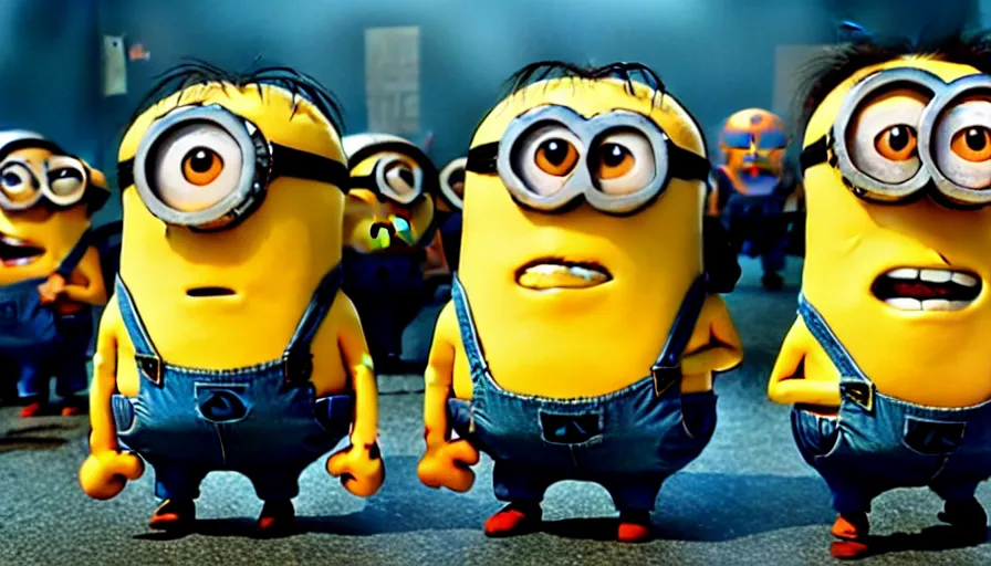 Prompt: fight!! club!!!!, fight!! club!!!! ((((the minions)))), movie still, directed by David fincher