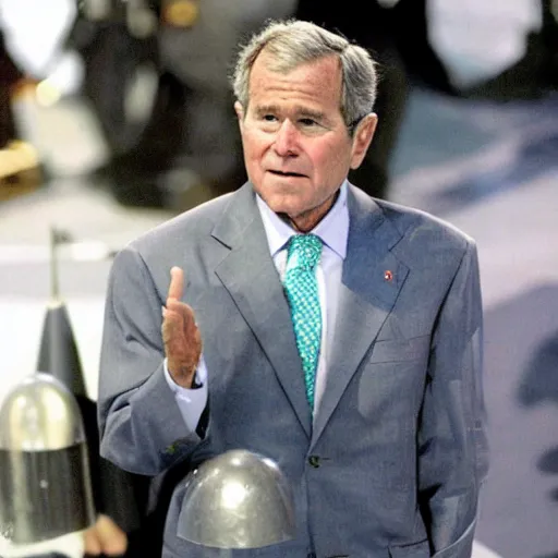 Prompt: george bush wearing tinfoil cone hat