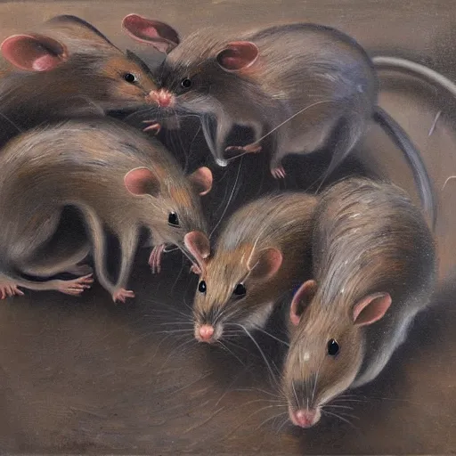 Image similar to an ouroboues of rats, oil painting