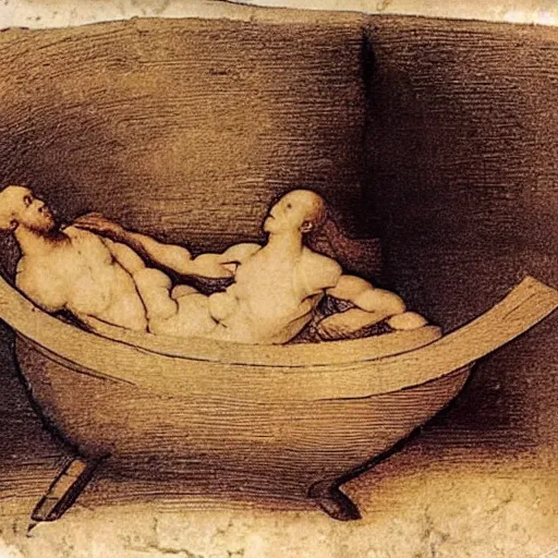 Image similar to sketches from leonardo da vinci's notebook about a hot tub