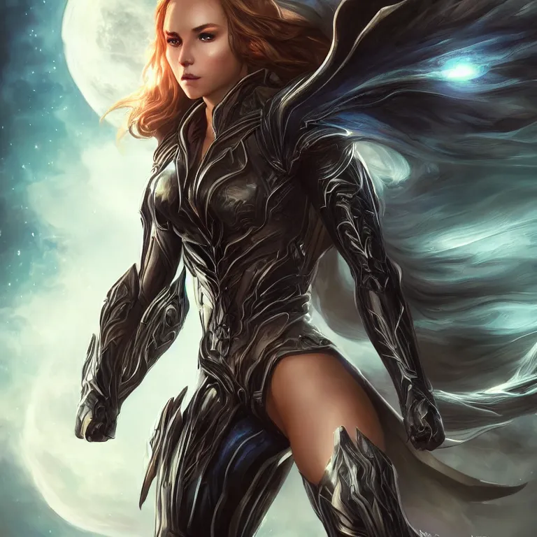 Image similar to beautiful cinematic fantasy poster, a beautiful girl in a superhero suit, beautiful glowing galaxy eyes, wideshot ultrawide angle epic scale, hybrid from The Elden Ring and art direction by Darius Zawadzki ;by artgerm; wayne reynolds art station; cinematic quality character render; low angle; ultra high quality model; production quality cinema model;