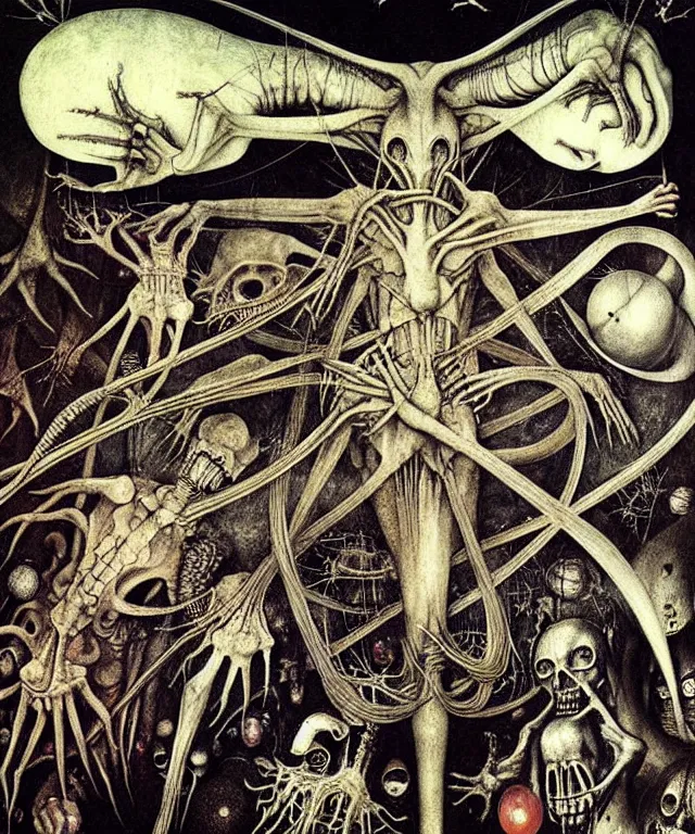 Prompt: realistic detailed photo of the miracle of life 666 369 23 13 93 by H.R.Giger, hieronymus bosch, by Ayami Kojima, Amano, Takato Yamamoto