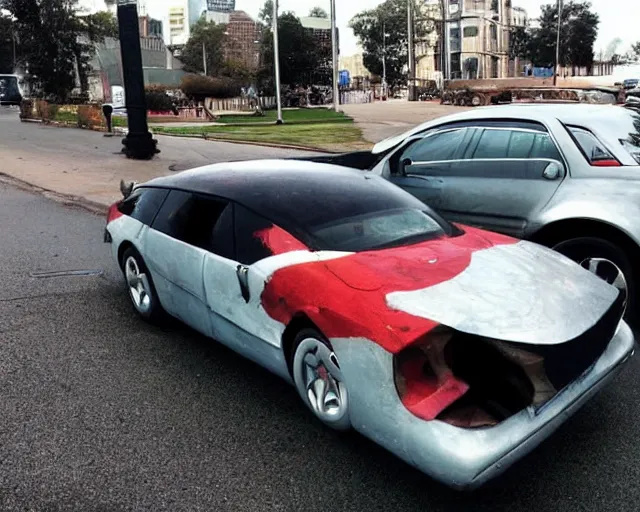 Prompt: photo of a car that looks like nicolas cage