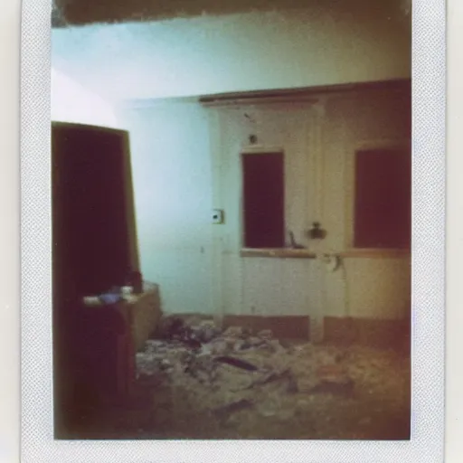 Prompt: polaroid coloured photo of a poltergeist paranormal activities with mirage