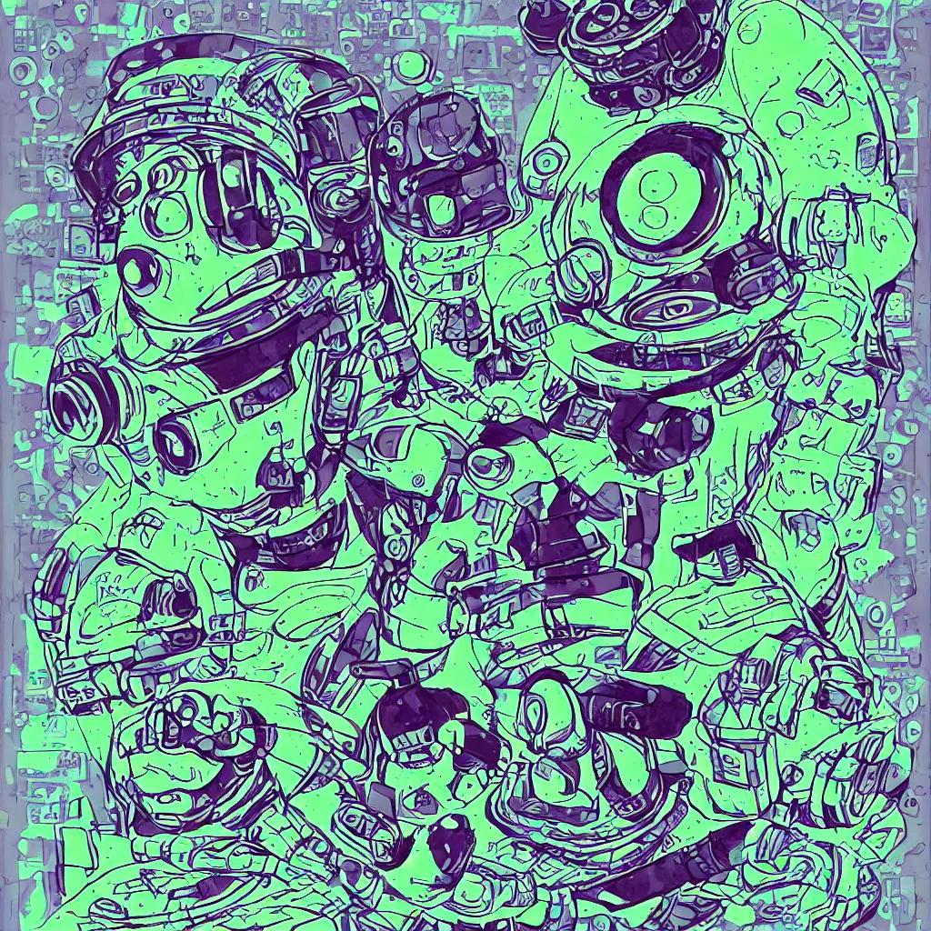 Image similar to a toad wearing headphones, ryuta ueda artwork, breakcore, style of jet set radio, y 2 k, gloom, space, cel - shaded art style, sacred geometry, data, minimal, code, cybernetic, dark, eerie, cyber