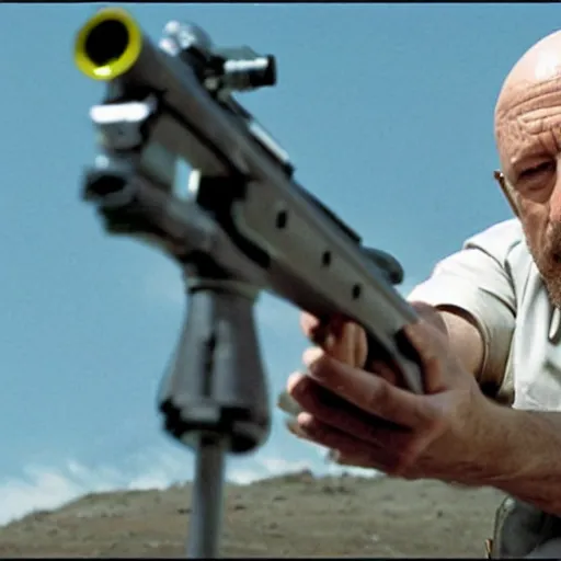 Image similar to Film Still of Mike Ehrmantraut aiming a sniper rifle in a new Breaking bad movie, 8k, highly detailed, centered