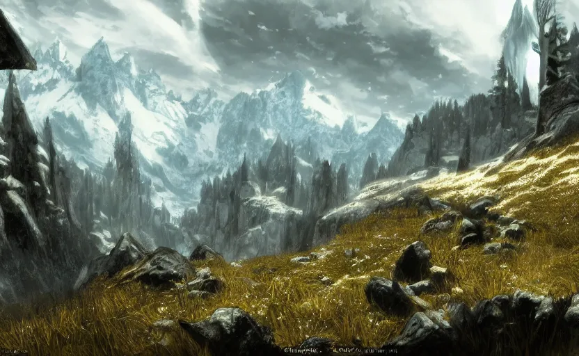Image similar to the most beautiful scene in Skyrim, anime scenery concept art, 4k