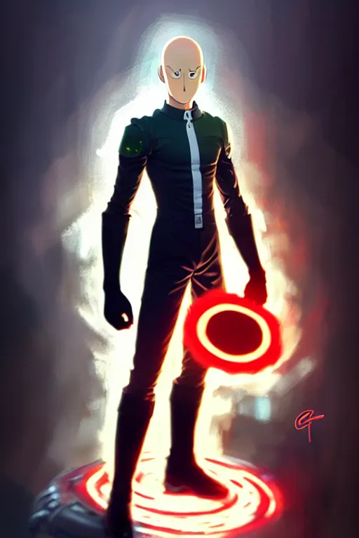 Image similar to gigachad luigi as one punch man in a suit with glowing eyes, fantasy character portrait, ultra realistic, full body concept art, intricate details, highly detailed by greg rutkowski, ilya kuvshinov, gaston bussiere, craig mullins, simon bisley