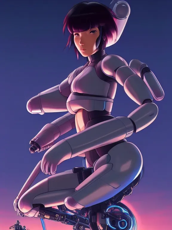 Image similar to a fullbody portrait of motoko kusanagi riding on top of a tachikoma : : stand alone complex, ghost in the shell, netflix : : by ilya kuvshinov, rossdraws, artgerm, sola digital arts, anti aliasing, raytracing : :