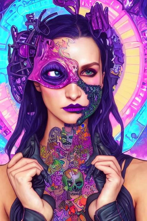 Image similar to a portrait of the lisa frank cyberpunk tank driving mermaid with rhinoplasty, gothic, highly detailed, digital painting, crown of skulls, artstation, smooth, sharp focus, illustration, art by artgerm and greg rutkowski and alphonse mucha and william - adolphe bouguereau