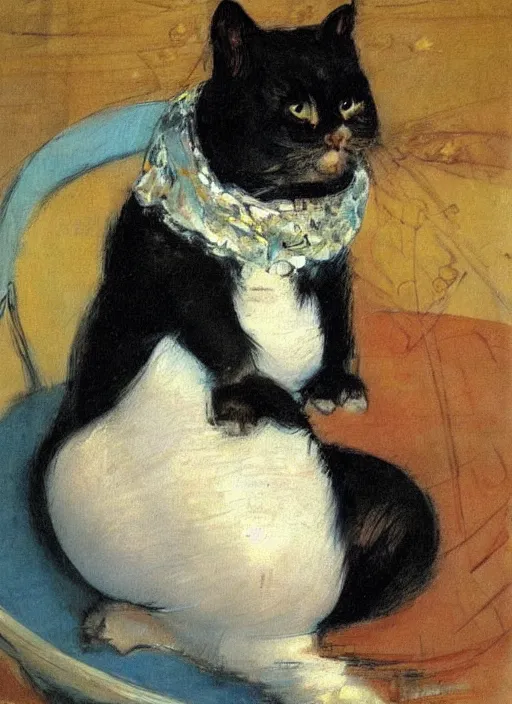 Prompt: vintage beautiful painting of a fat cat in Mary Cassatt style