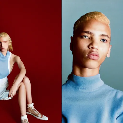 Image similar to realistic photoshooting for a new balenciaga lookbook, color film photography, photo of a beautiful blonde woman, photo in style of tyler mitchell, 3 5 mm,