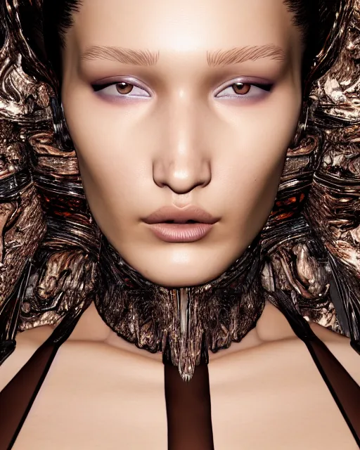 Prompt: a highly detailed metahuman 8 k close up render of bella hadid in iris van herpen lingerie made in unreal engine 4