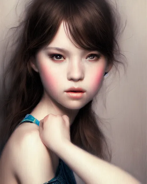 Prompt: girl portrait by wlop and mark brooks, vivid, aesthetic, fine details, realistic eyes, masterpiece, busy background, bokeh, depth of field