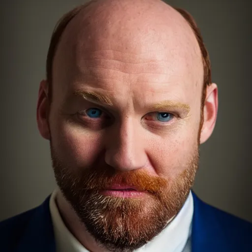 Image similar to Blue eyed ginger balding middle aged man with stubble, corporate portait, headshot, profile