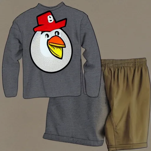 Image similar to chicken wearing inmate clothes