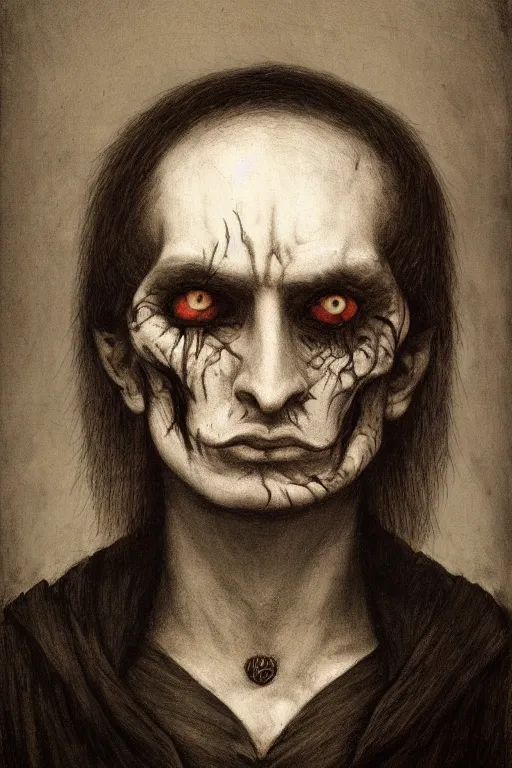 Prompt: portrait of beautiful young gothic oldman, warhammer, a lot of scars, the middle ages, highly detailed, artstation, illustration, art by alfred kubin, 8 k quality