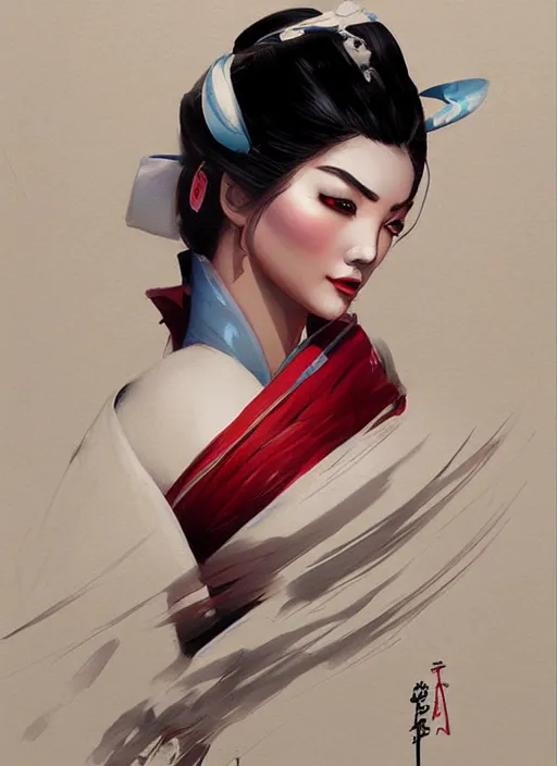 Prompt: hyper realistic geisha, by greg rutkowski, by artgerm