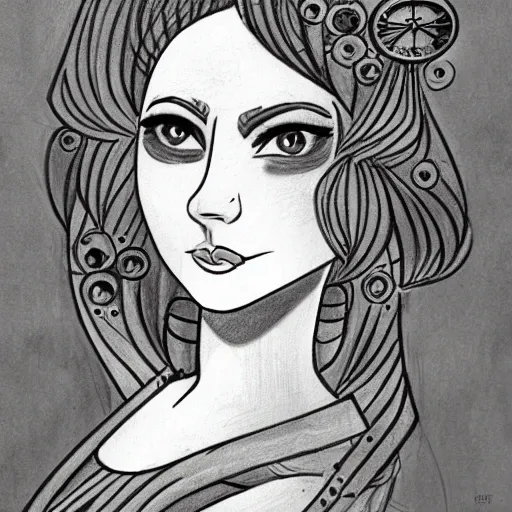 Prompt: steampunk girl drawn by picasso