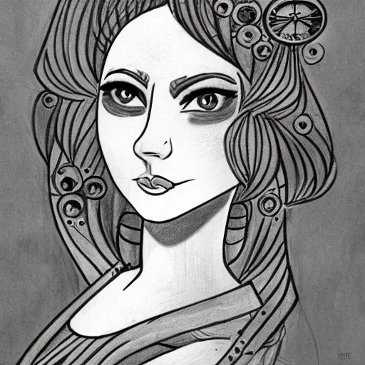 steampunk woman drawing