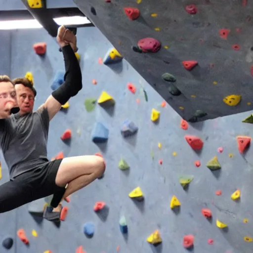 Prompt: Elon musk at the bouldering gym