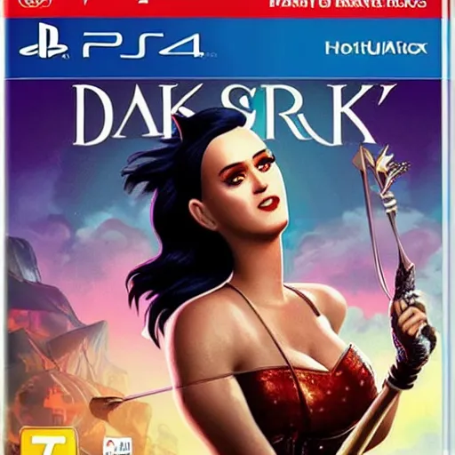 Prompt: video game box art of a ps 4 game called katy perry's dark horse, 4 k, highly detailed cover art.