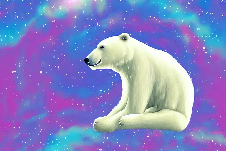 Image similar to a relaxed polar bear looking to the sky by lisa frank, digital art,