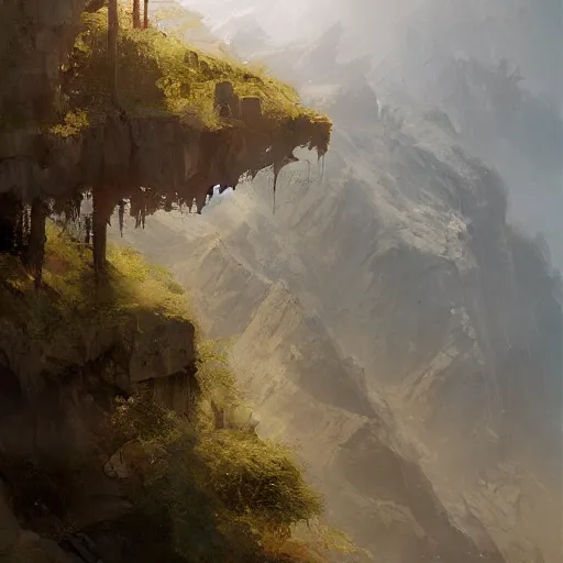 Prompt: landscape of cliff tree, concept art, artstation, highly detailed, cinematic, cinema light, beautiful, sharp focus, by ruan jia