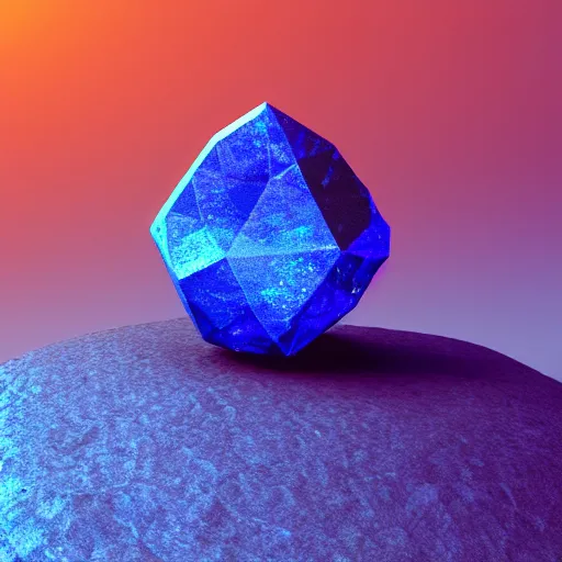 Prompt: a blue rock with a large crystal on top of it, a hologram by filip hodas, featured on polycount, holography, tesseract, made of crystals, octane render