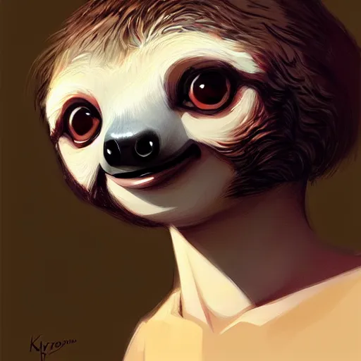 Image similar to a cute sloth, big eyes, digital painting by krenz cushart, ilya kuvshinov, artstation
