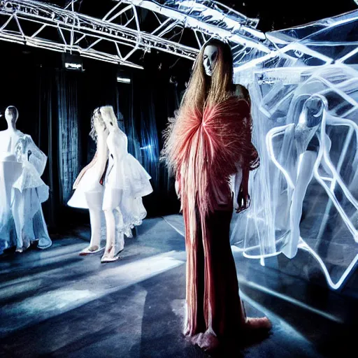 Image similar to fashion show from the year 3000, art print award winning dramatic light wide angle