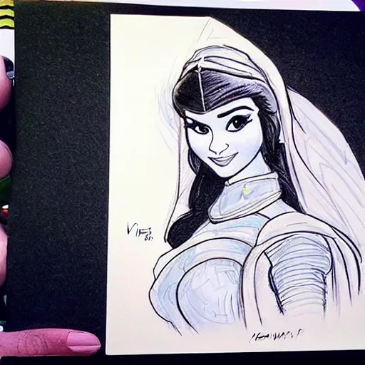 Image similar to milt kahl sketch of victoria justice as princess padme from star wars episode 3