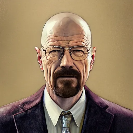 Image similar to walter white in a fancy suit, digital painting, artstation, concept art, donato giancola, Joseph Christian Leyendecker, WLOP, Boris Vallejo, Breathtaking, 8k resolution, extremely detailed, beautiful, establishing shot, artistic, hyperrealistic, beautiful face, octane render, cinematic lighting, dramatic lighting, masterpiece