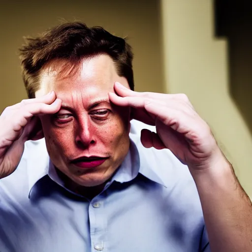 Image similar to a man who is covering his ears from a very loud noise, pained expression, elon musk, photography, 4 k