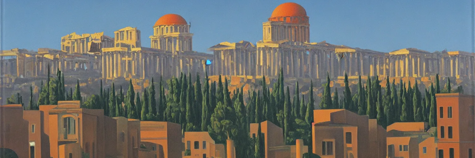 Image similar to athens cityscape oil painting magritte