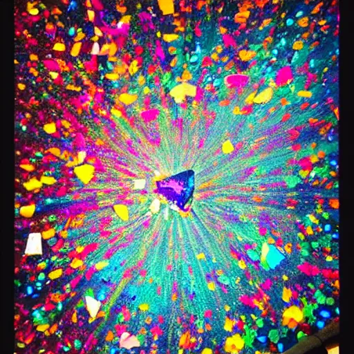 Image similar to waterfall of broken mirror pieces and tiny colorful flower petals, bright saturated colors, scintillating lens flares and colorful sparks, trending on ArtStation, beautiful!!! stunning!!!, hyper realistic masterpiece