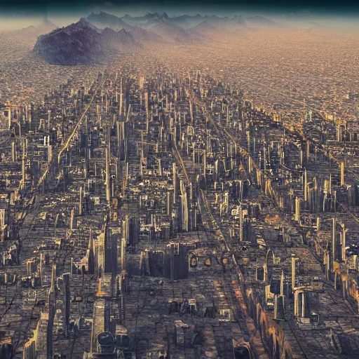 Image similar to prediction of los angles during the end of the world, dramatic, drone view, intricate, 8k high detail, lovecraftian artstyle