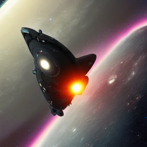 Image similar to Interstellar Black Hole and Space ship from Elite dangerous in front of it.