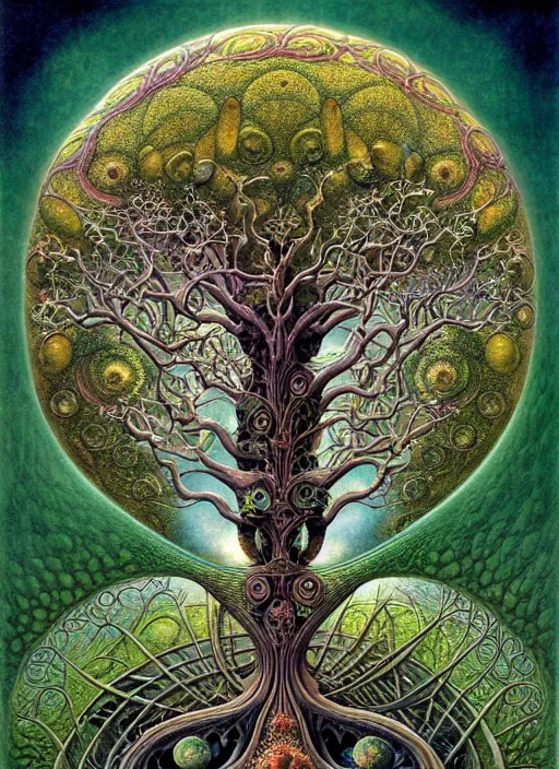 Image similar to tree of life by roger dean and andrew ferez, art forms of nature by ernst haeckel, divine chaos engine, symbolist, visionary, art nouveau, botanical fractal structures, organic, detailed, realistic, surreality